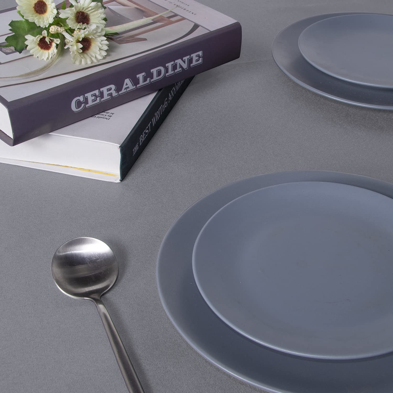 sancua Square Tablecloth - 70 x 70 Inch - Water Resistant Spill Proof Washable Polyester Table Cloth  Decorative Fabric Table Cover for Dining Table  Buffet Parties and Camping  Light Grey